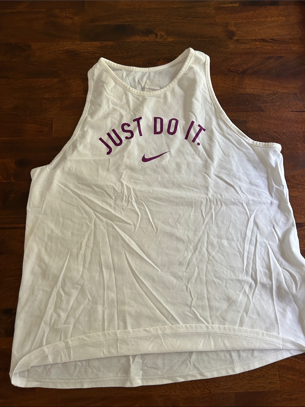 Nike White Tank Top with Purple 'Just Do It.' Graphic